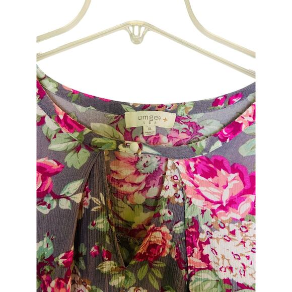 Umgee USA Pink Purple Floral Trapeze Mini Dress 3/4 Sleeve Relaxed Hippie XL - Picture 6 of 8